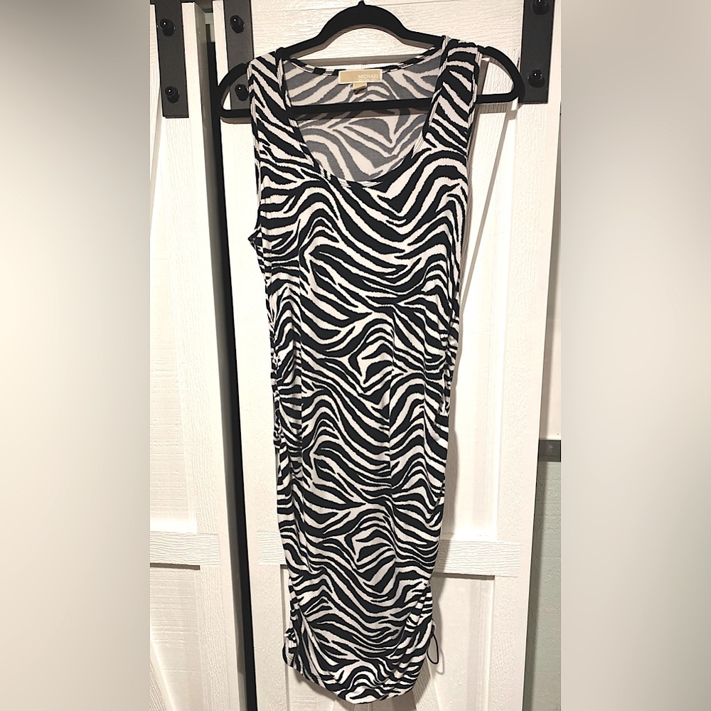 Michael Kors Zebra Print Ruched Tank Dress L